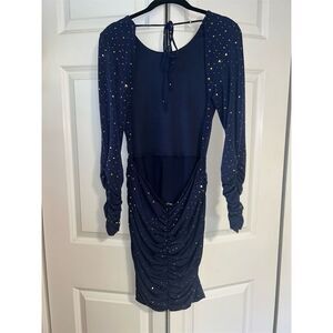 Lucy in the Sky Women's XL Blue and gold Ruched Bodycon Cocktail dress